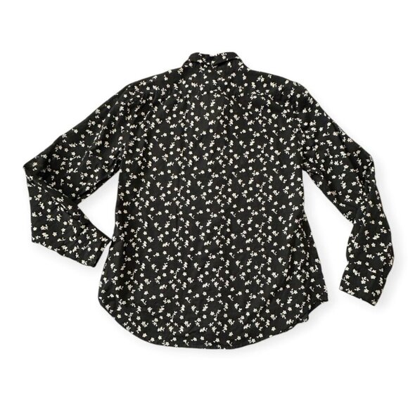 Nili Lotan Libby Floral-print Button-down Shirt In Ivory/black Floral, Size L - Picture 6 of 14